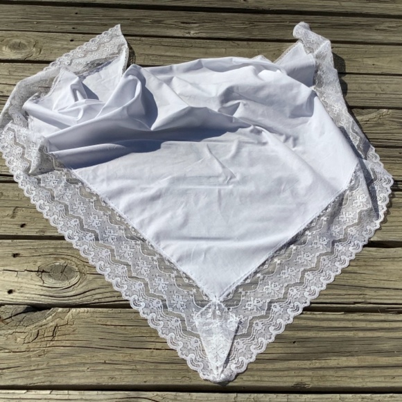 Large White Shawl with Lace Orthodox Wedding Headscarf TriangleScarf Solid White - Picture 4 of 11